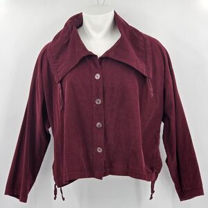 Bryn Walker Irene Jacket Womens Size XL  Burgundy Red Corduroy Lagenlook Lagom